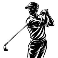 Silhouette of a Male Golfer Taking a Swing on a White Background vector