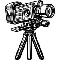 Minimalist Sketch of a TripodMounted Camera on White Background vector