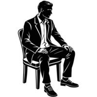 Solitary Silhouette Introspective Man Contemplating on a White Chair vector