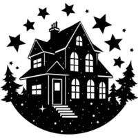 Starlit Serenity Enchanting Silhouette of a House Under a Celestial Tapestry vector