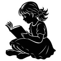 Silhouette of a Little Girl Reading a Book and Lost in Thought vector