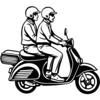 People Enjoying a Scooter Ride on a White Background Sketch vector