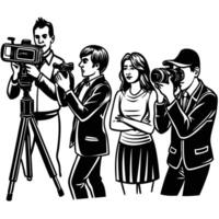 Silhouette of Tourists Capturing Majestic Landscapes with Cameras vector