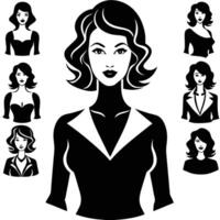 Diverse Set of Isolated Female Silhouette Profiles on White Background vector
