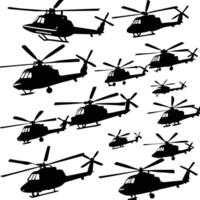 Set of Helicopters Silhouetted on a Pristine White Background vector