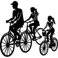 Silhouetted Cyclists Enjoying a Scenic Ride on a White Background vector