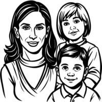 Artistic Family Sketch Mother and Children on White Background vector