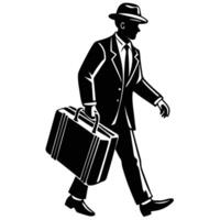Stealthy Man in Silhouette Carrying Suitcase on a Secret Mission vector