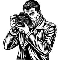 Sketched Silhouette of a Photographer Capturing Moments on White Background vector