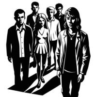 Illustration of People with Shadows on a White Background vector