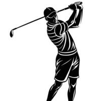 Silhouette of a Male Golfer Swinging on a Clean White Background vector