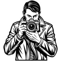 Minimalist Sketch Depicting a Photographer on a White Canvas vector