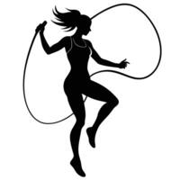 Silhouette of a Woman Jumping Rope with Grace and Agility on a White Background vector