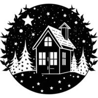 Silhouette of a Lonely House Under the Vast Starlit Night Sky vector