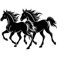Majestic Running Foals Captured in Silhouette Against a Pristine White Background vector