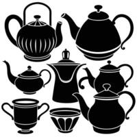 Exquisite Silhouette Teapot Set Adornment for Design Inspiration vector