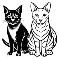 Minimalist Continuous Line Drawing of Cats and Dogs Playing Together vector