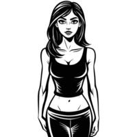 Elegant Set of Slender Female Figures Standing in Sketchy Style vector