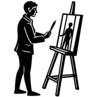 Artists Painting on Easels in Silhouette Against a White Background vector