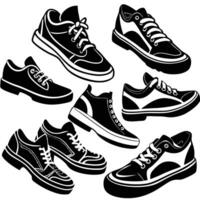 Silhouette of a Set of Shoes on a Solid White Background vector