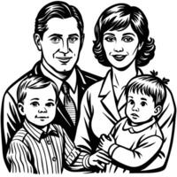 Family Sketch Depicting a Mother Father and Three Children Together vector