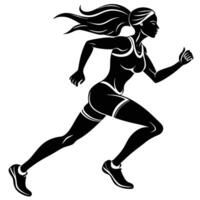 Silhouette of a Woman Running with Determination on a White Background vector