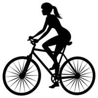 Silhouette of a Woman Bicycling in Front of a White Background vector