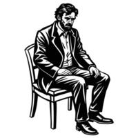 Pencil Sketch of a Man Sitting Elegantly on a Wooden Chair vector