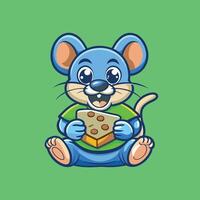 Charming Mouse Character Illustration Relishing a Delightful Chunk of Cheese vector