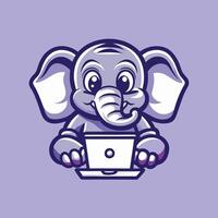 Adorable Mascot Design Featuring an Elephant Using a Laptop vector