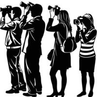 Silhouette Shadows of People Taking Pictures on a White Background vector
