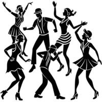 Dancing Figures in Minimalist Silhouette on White Background vector