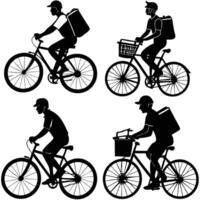 Silhouette of Couriers Riding Bicycles for Efficient Package Delivery vector