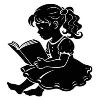 Silhouette of a Little Girl Reading a Book in a Moment of Quiet Reflection vector