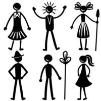 Comprehensive Set of Stick Figure Drawings Depicting Human Activities and Interactions vector