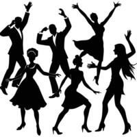Silhouette of People Dancing Joyously on a White Background vector