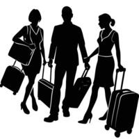 Silhouette of People with Suitcases on a White Background Ready for Travel or Adventure vector