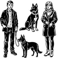 Sketchy Dog Owners with Their Beloved Canines A Sketch Collection vector