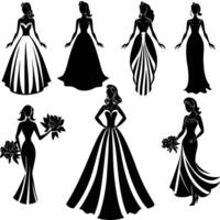 Silhouette of a Set of Brides Isolated on White Background vector