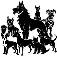 Silhouettes of Various Dog Breeds in Unique Poses vector
