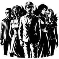 Group of Silhouettes of People Standing Together in Unity vector