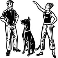 Whimsical Sketch of People and Dog on Hind Legs on White Background vector