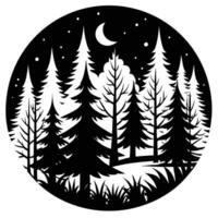 Isolated Forest Silhouette in a Pristine Meadow at Twilight vector