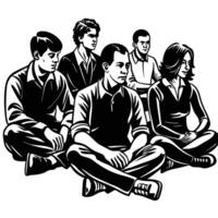 Image of Sketched People Sitting in Different Positions on a White Background vector
