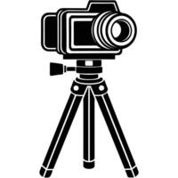 Detailed Silhouette of a Camera Mounted on a Tripod with a White Background vector