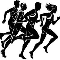 FullLength Silhouettes of People Running on a Blank White Background vector