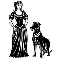 Sketch of a Female Figure and Dog on a White Background in Format vector