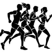Silhouette of People Running in Motion on a White Background vector