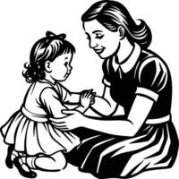 Mother and Daughter Enjoying a Playful Moment in a Sketch vector