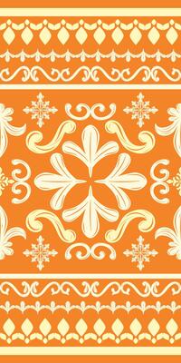Beautiful Florals Border Pattern On Persimmon Orange Background. Light Yellow Scroll Ornament Pattern Elaborate Expensive Seamless Fleur de lis Stripe Decoration Delicate Element for Fabrics Wallpaper